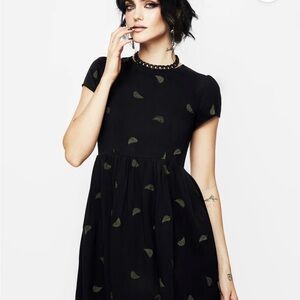 Disturbia Black Mini Dress with Green Details